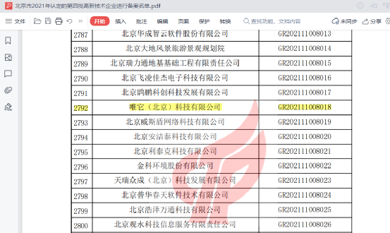 唯它荣获国家高新技术企业证书 TOP5品牌扛起技术领军大旗