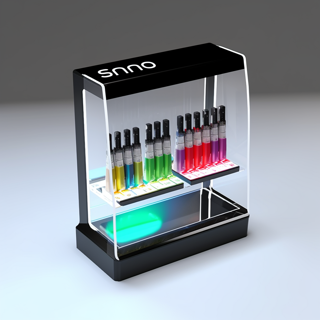 How does the e-cigarette industry use display racks to build brand image?