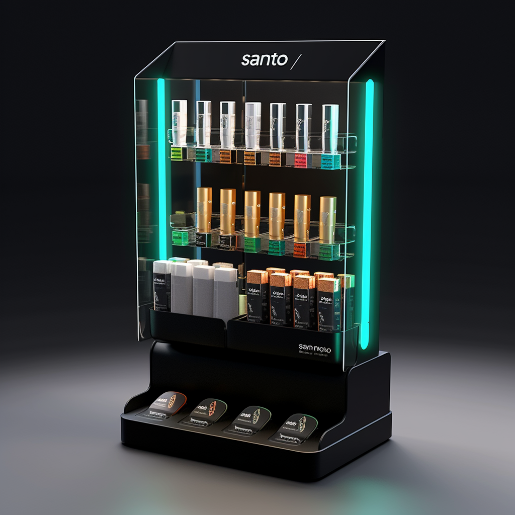 How does the e-cigarette industry use display racks to build brand image?