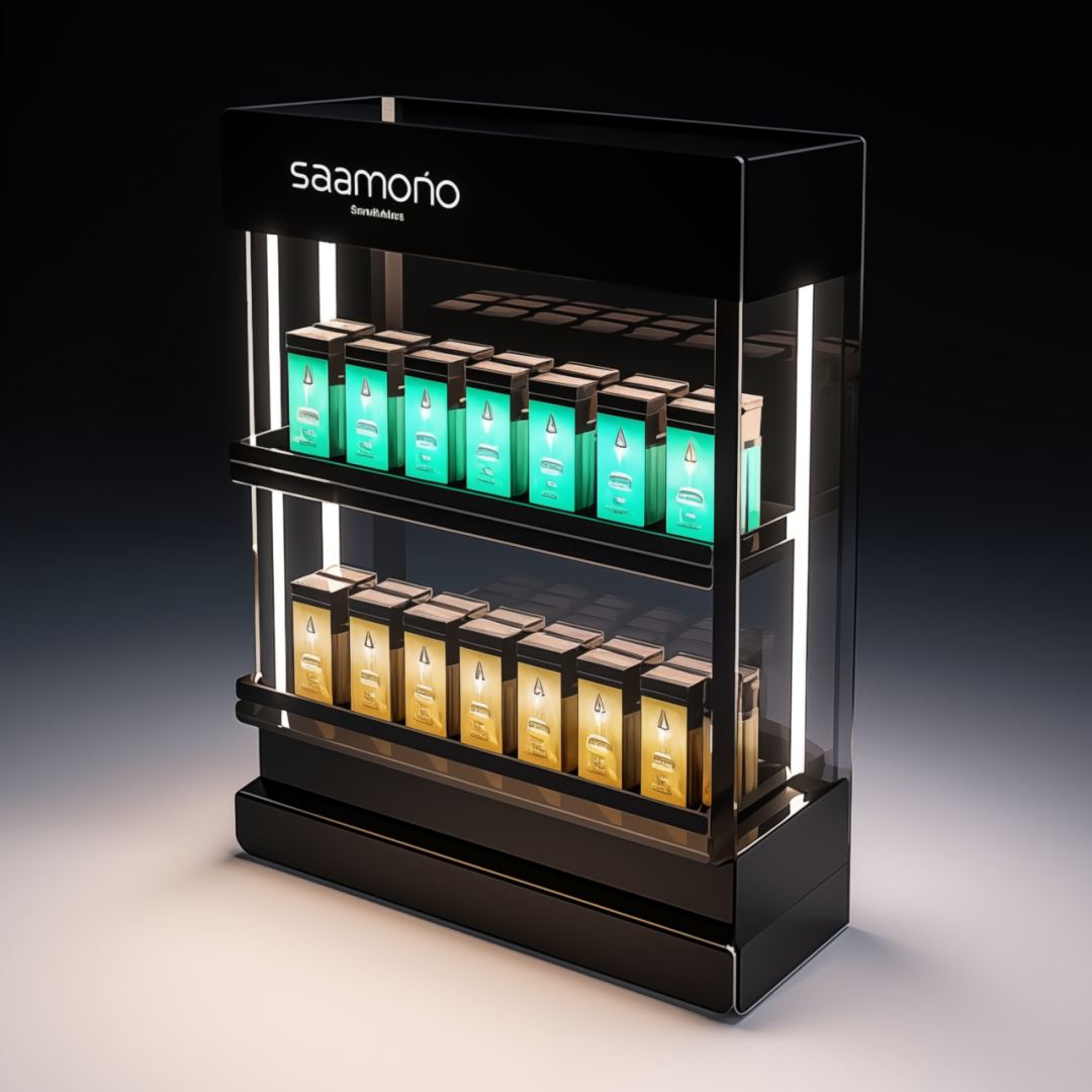 How does the e-cigarette industry use display racks to build brand image?