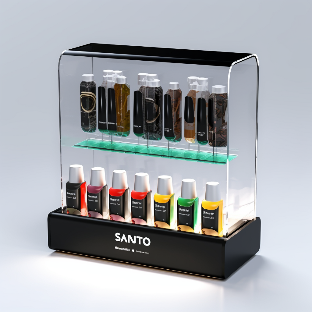 How does the e-cigarette industry use display racks to build brand image?