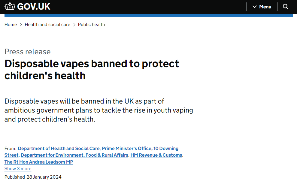 The United Kingdom declares the prohibition of disposable vape, ushering in a potentially transformative phase for the refillable vape in the market.