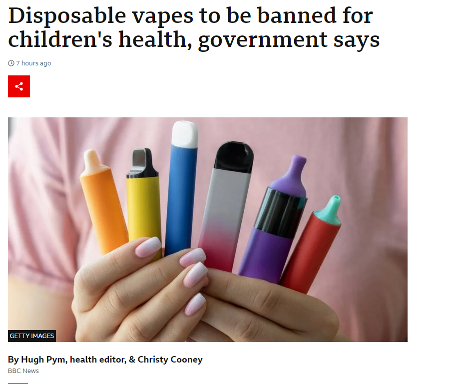 英国宣布将禁售一次性电子烟，开放式或迎来市场新机